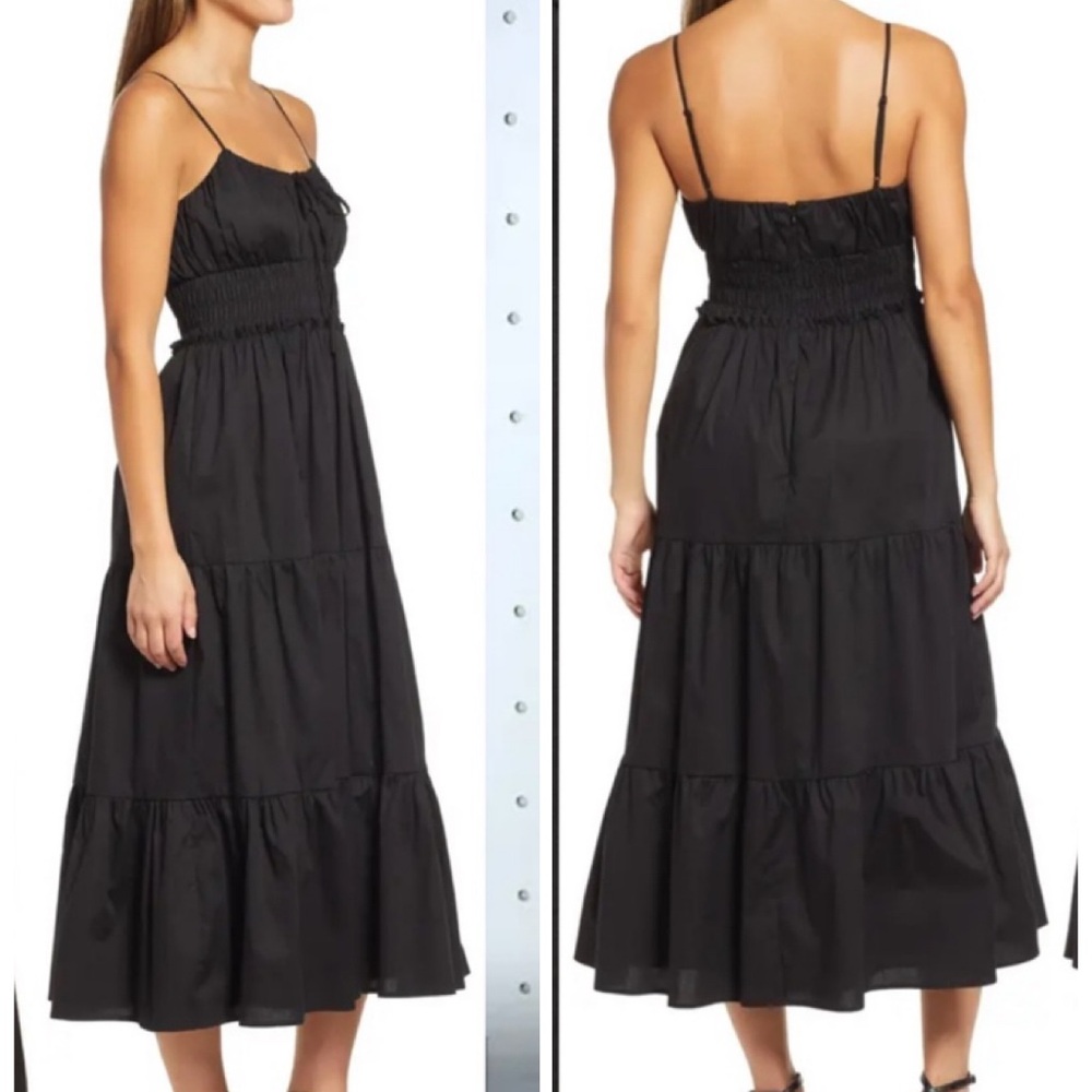 WAYF Tiered Midi Dress Black Smocked Waist NWT Large